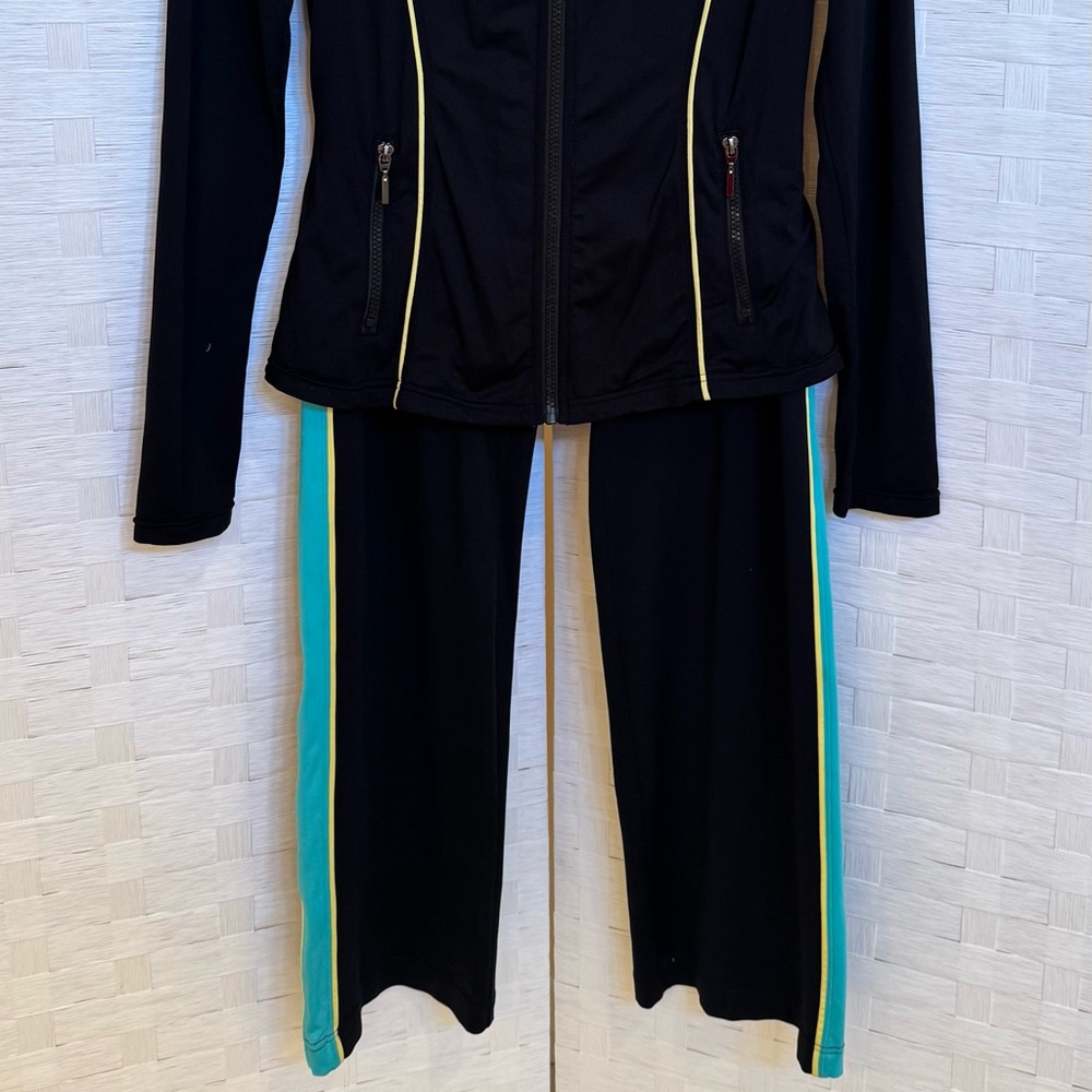 Boston Proper Sport Black Turquoise Jacket and Pants S with Blue and Yellow - Picture 2 of 7